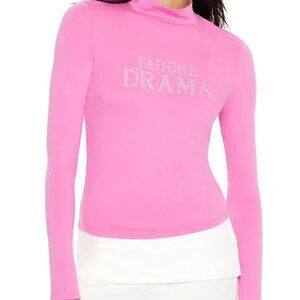 J'ADORE DRAMA Rhinestone Embellished Barbie Pink Turtleneck Jersey Knit Top